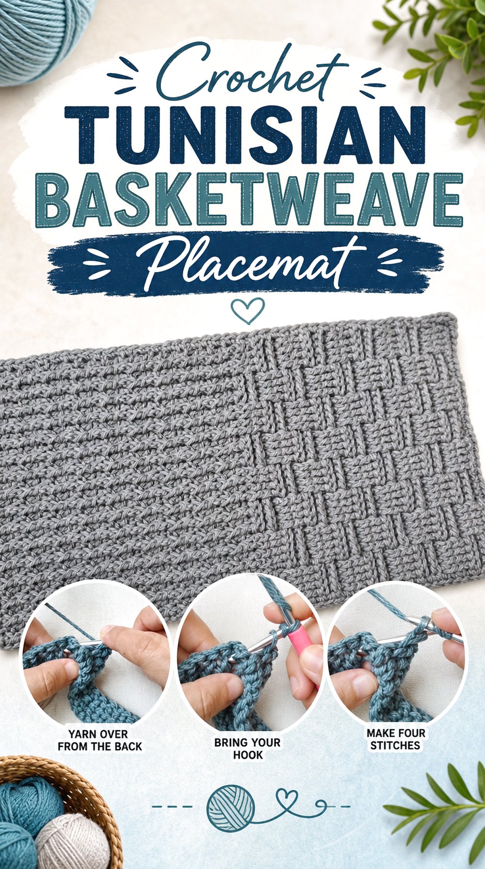 Crochet Tunisian Basketweave Placemat