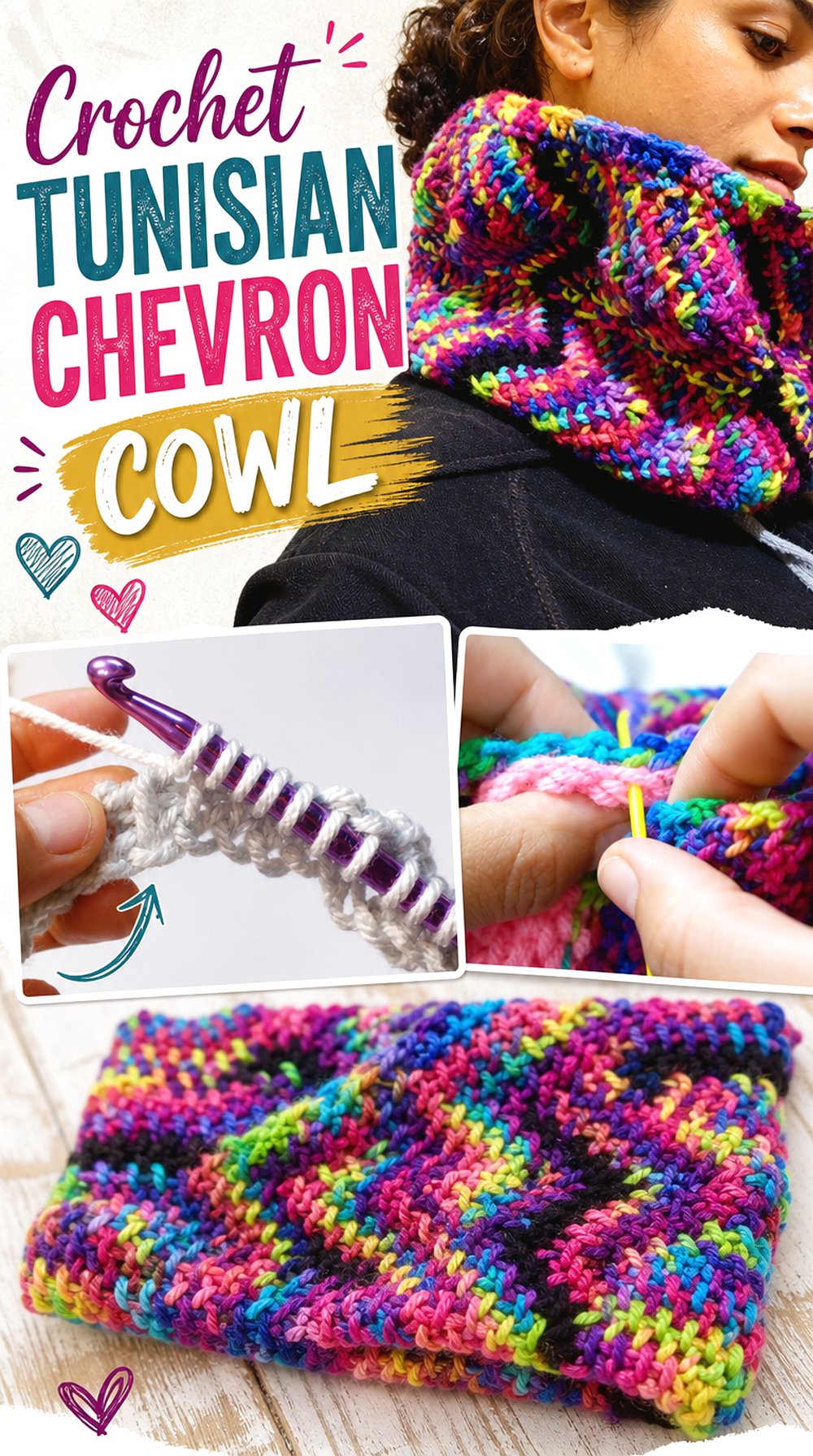 Crochet Tunisian Chevron Cowl