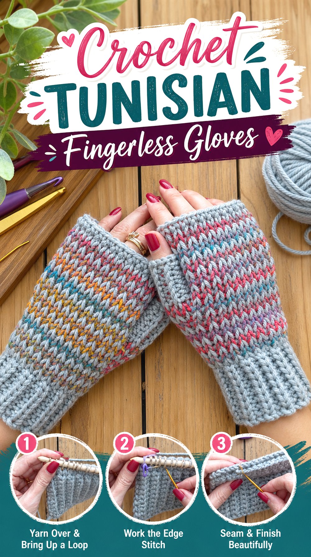 Crochet Tunisian Fingerless Gloves