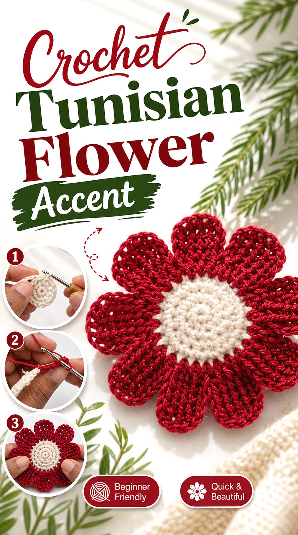 Crochet Tunisian Flower Accent