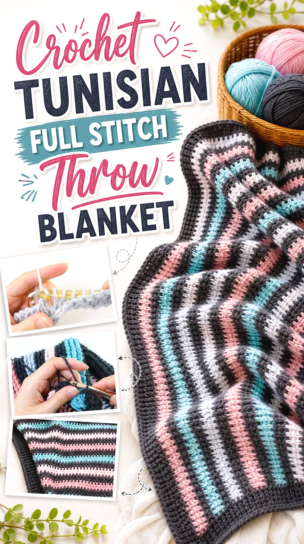 Crochet Tunisian Full Stitch Throw Blanket