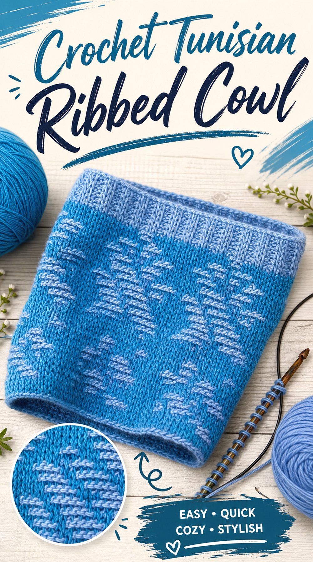 Crochet Tunisian Ribbed Cowl