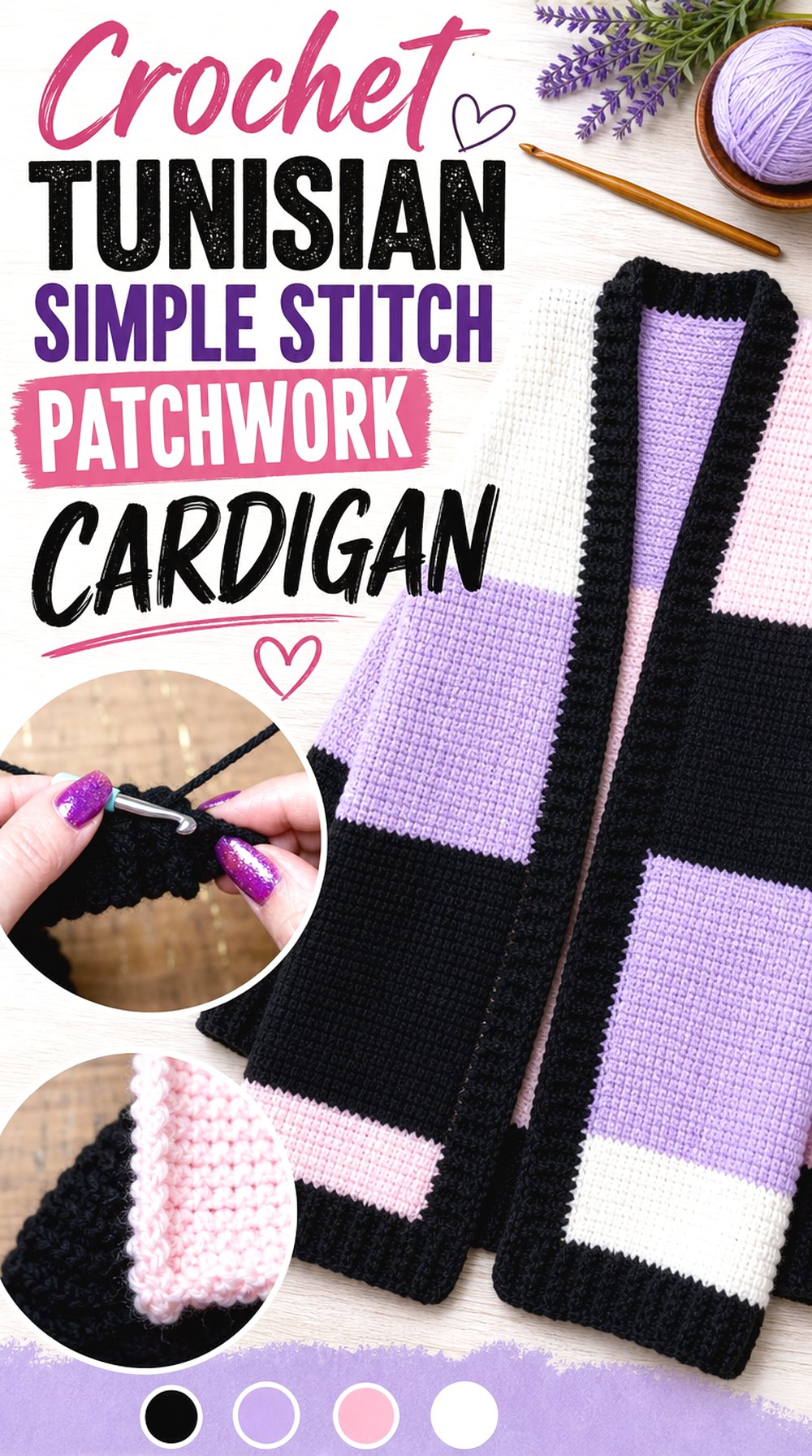 Crochet Tunisian Simple Stitch Patchwork Cardigan
