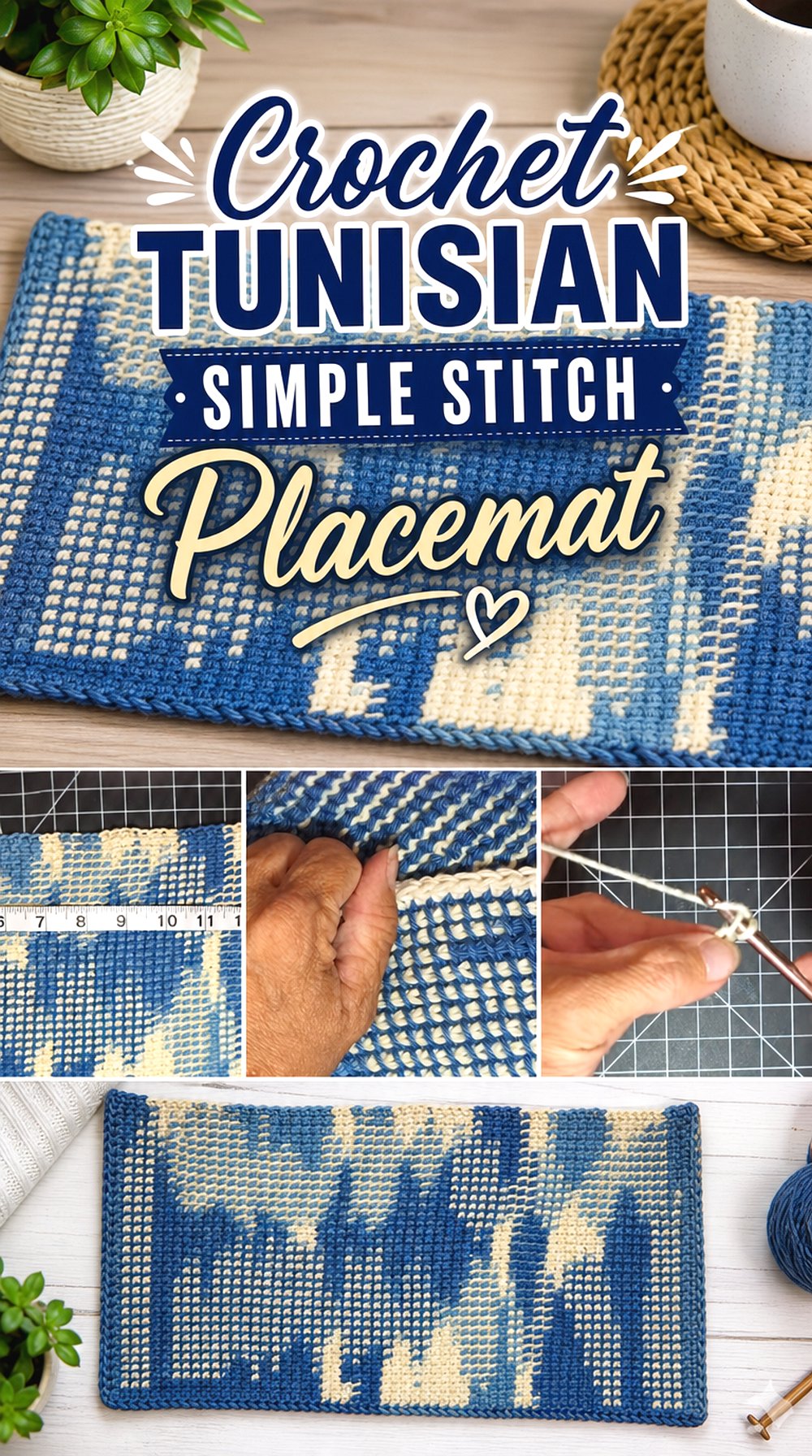 Crochet Tunisian Simple Stitch Placemat