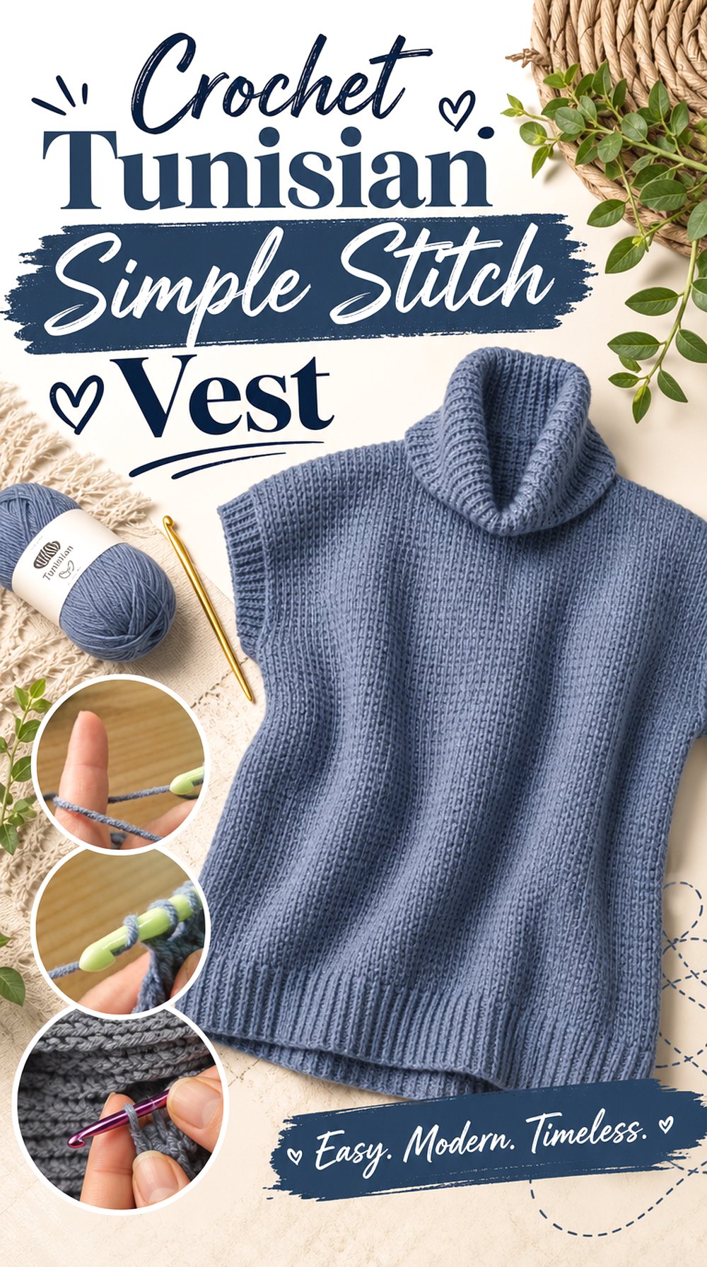 Crochet Tunisian Simple Stitch Vest