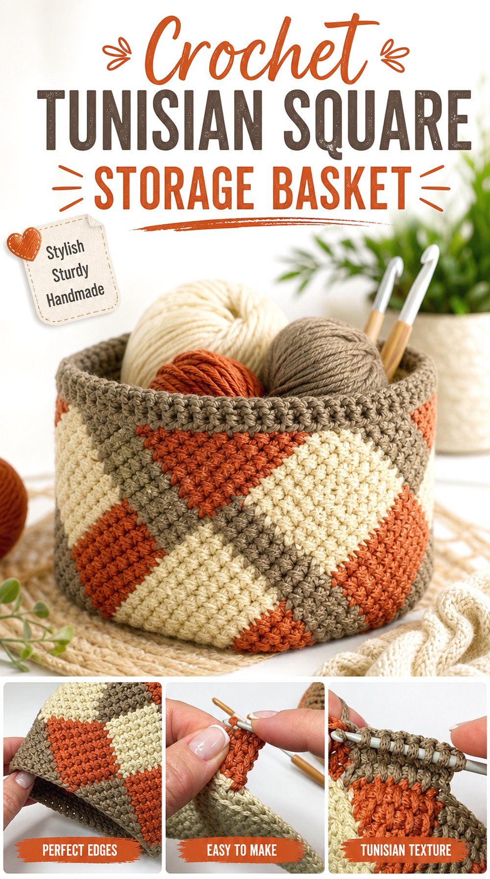 Crochet Tunisian Square Storage Basket