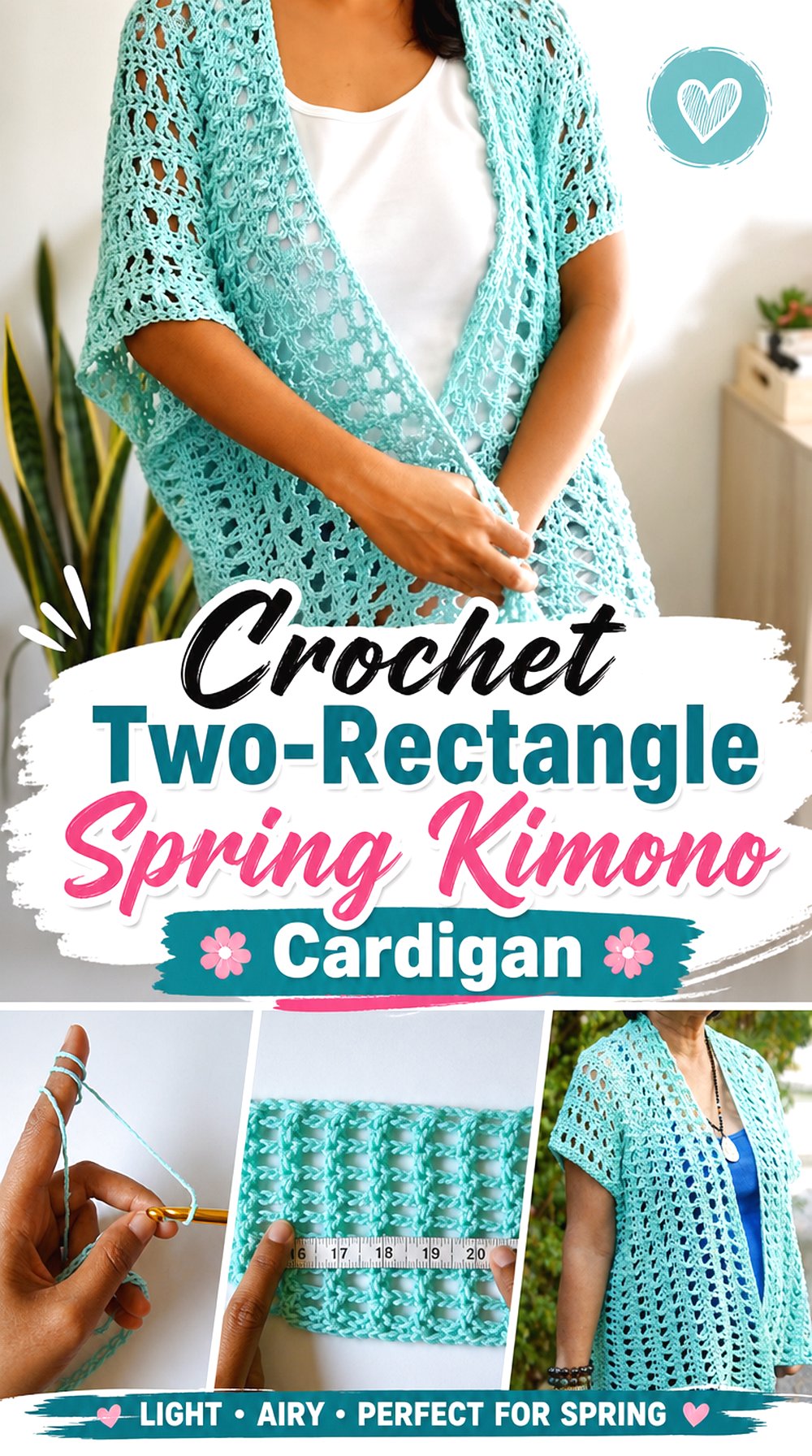 Crochet Two Rectangle Spring Kimono Cardigan