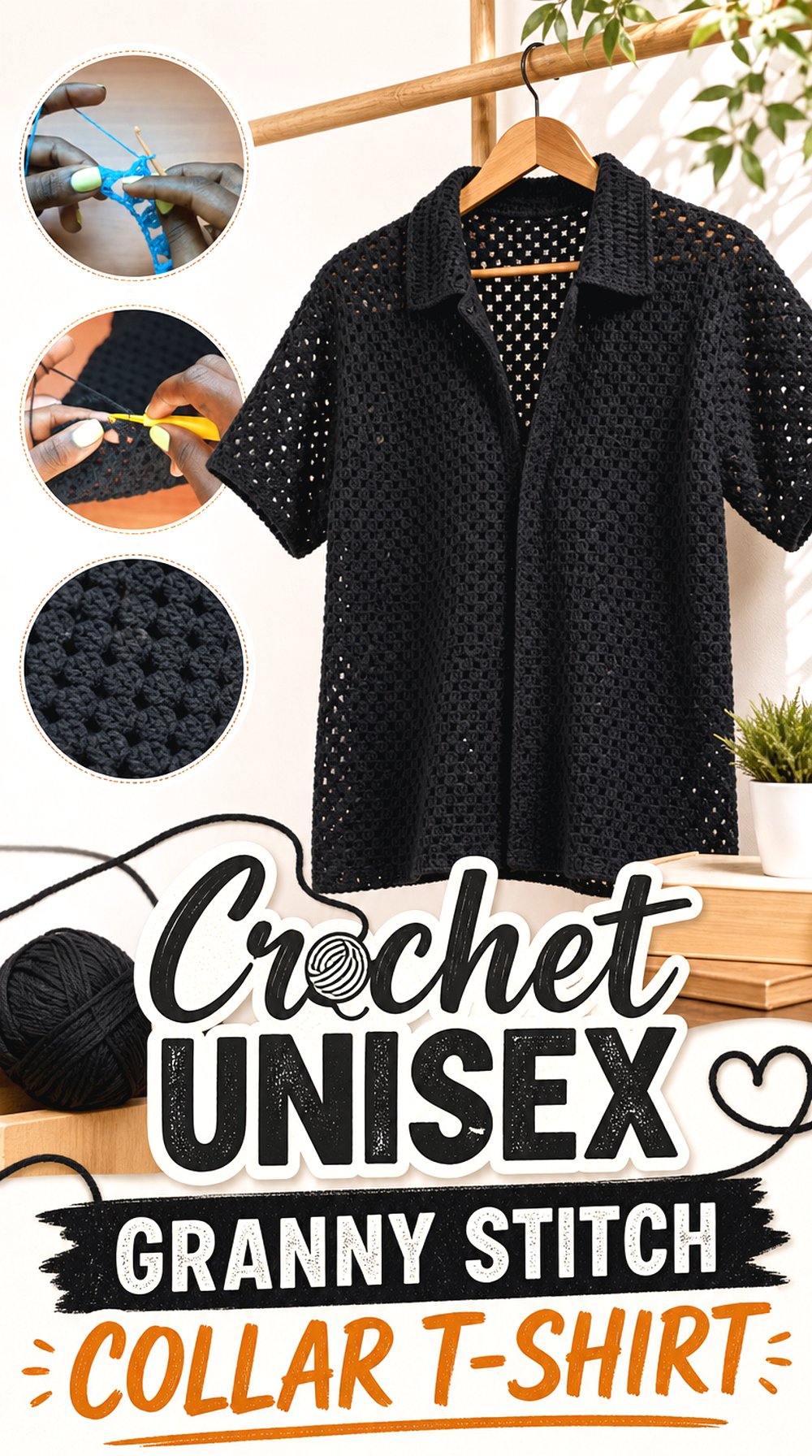 Crochet Unisex Granny Stitch Collar T Shirt