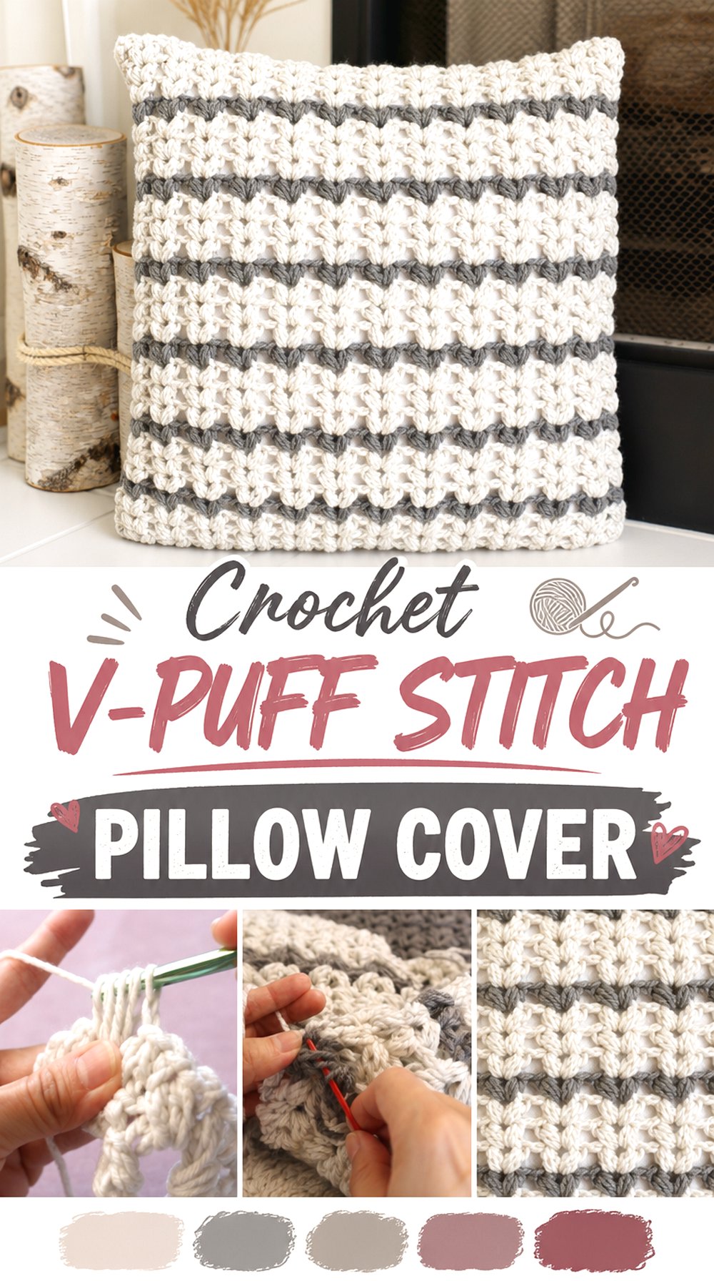 Crochet V Puff Stitch Pillow Cover