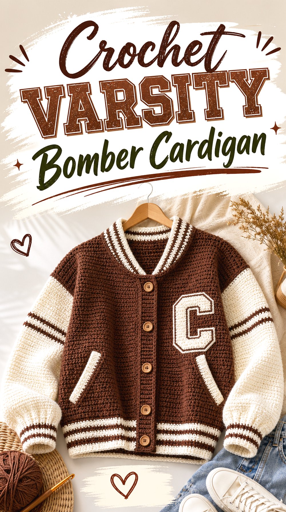 Crochet Varsity Bomber Cardigan