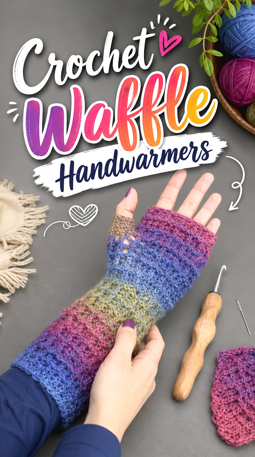 Crochet Waffle Handwarmers