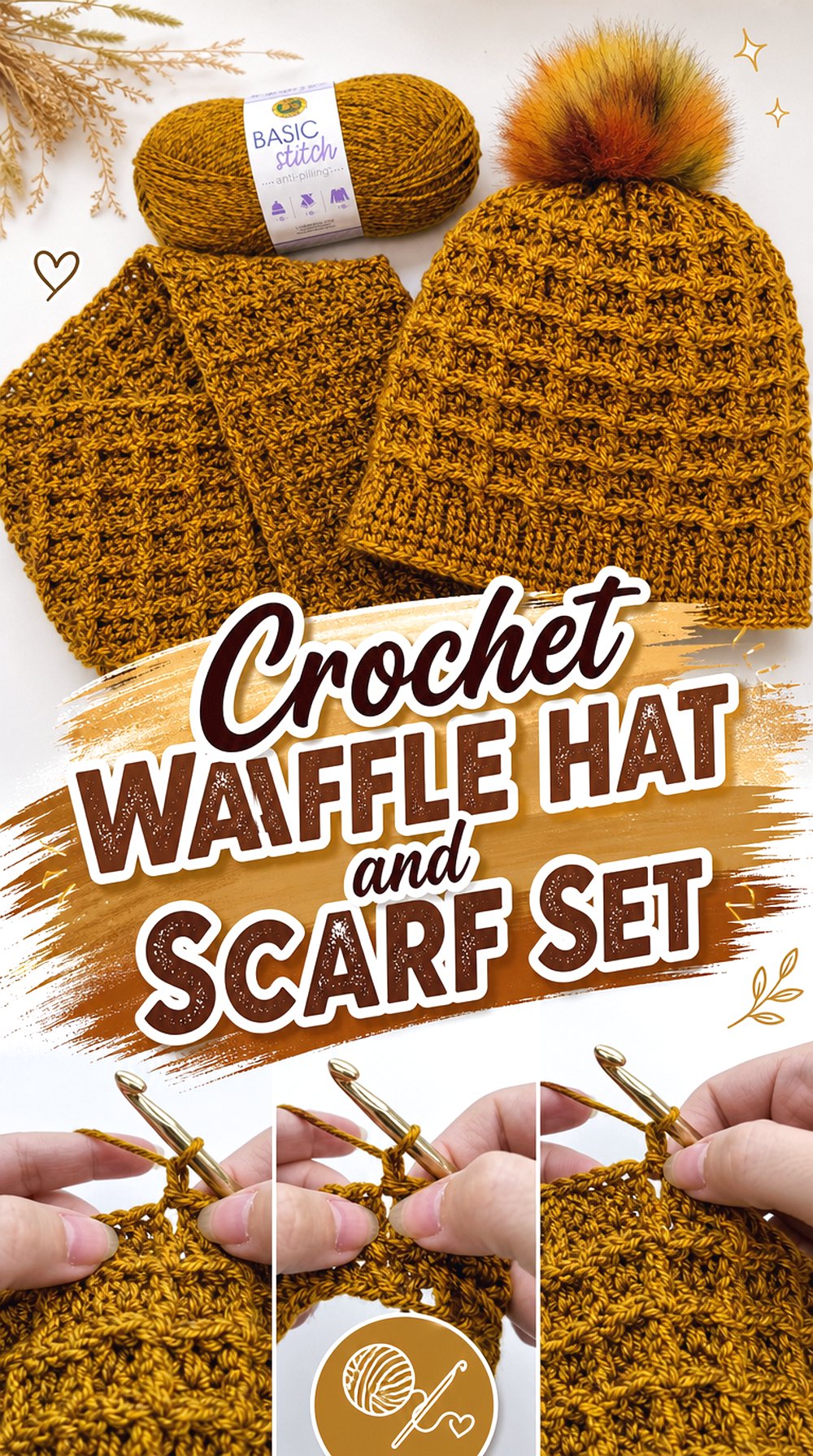 Crochet Waffle Hat and Scarf Set