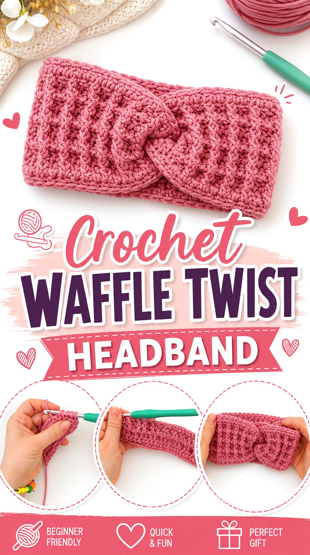 Crochet Waffle Twist Headband