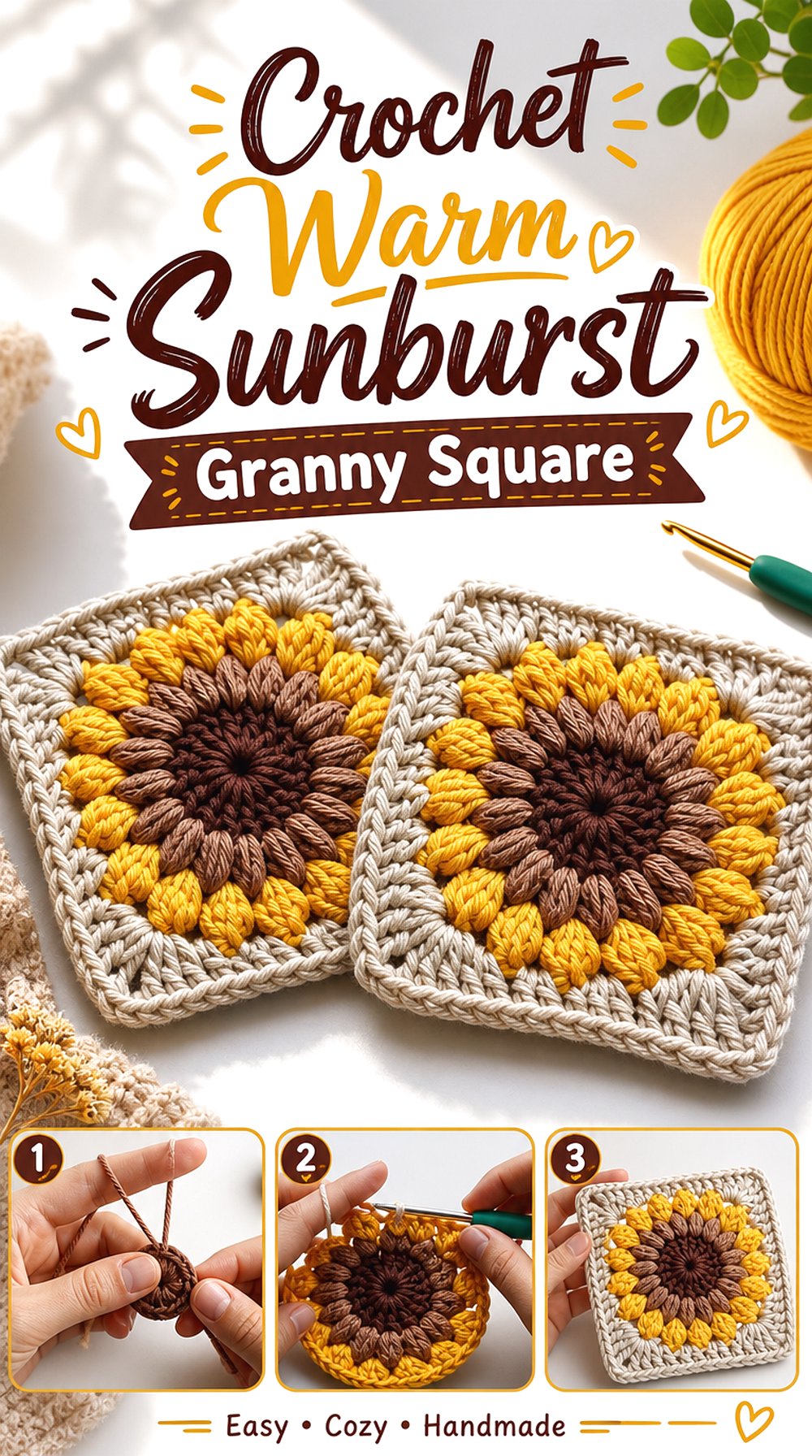 Crochet Warm Sunburst Granny Square