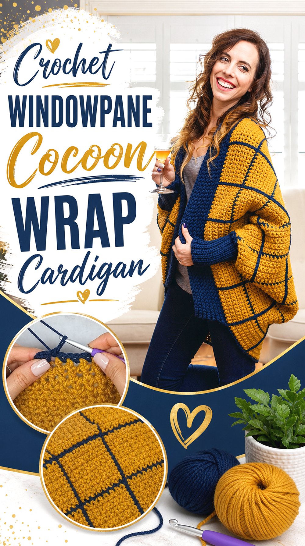 Crochet Windowpane Cocoon Wrap Cardigan