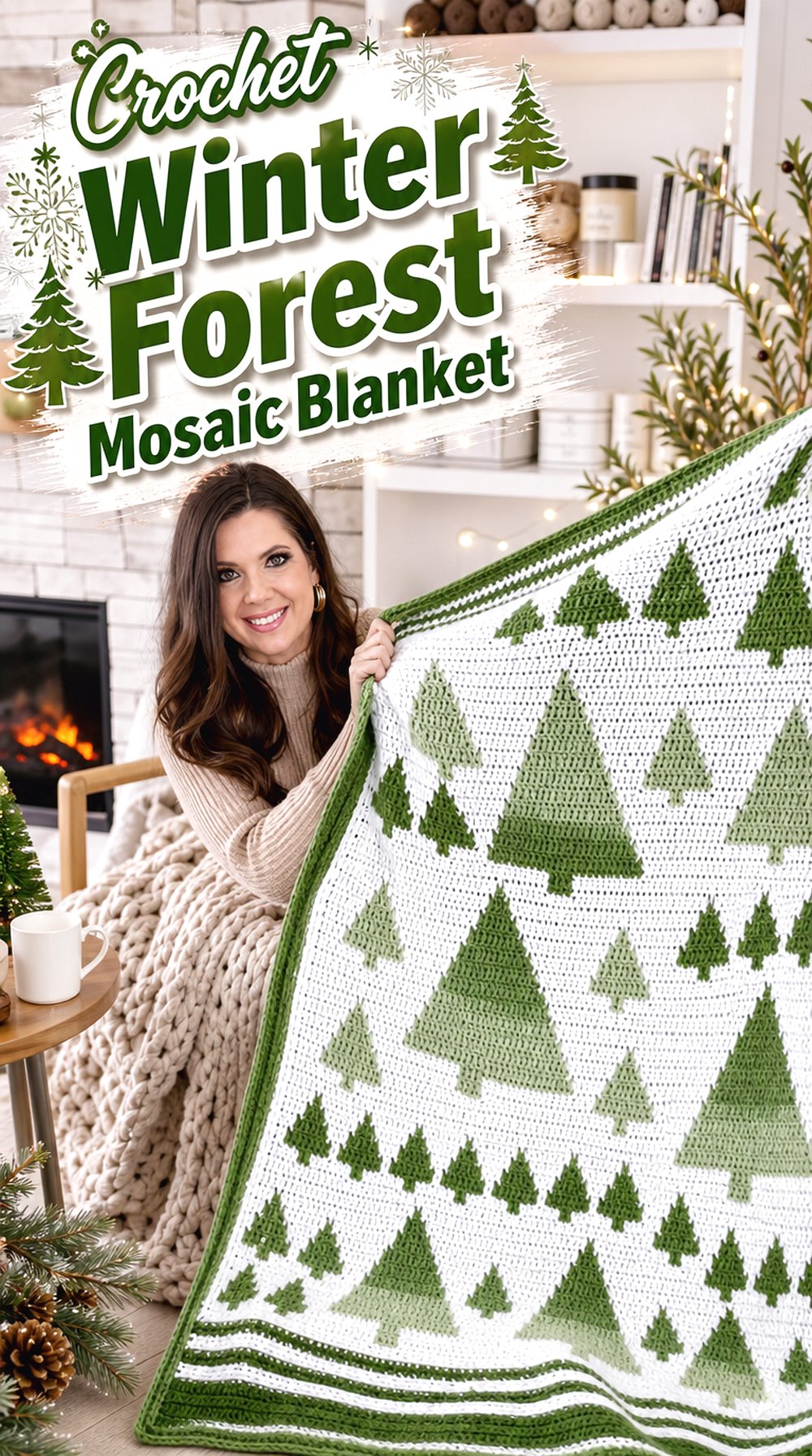 Crochet Winter Forest Mosaic Blanket