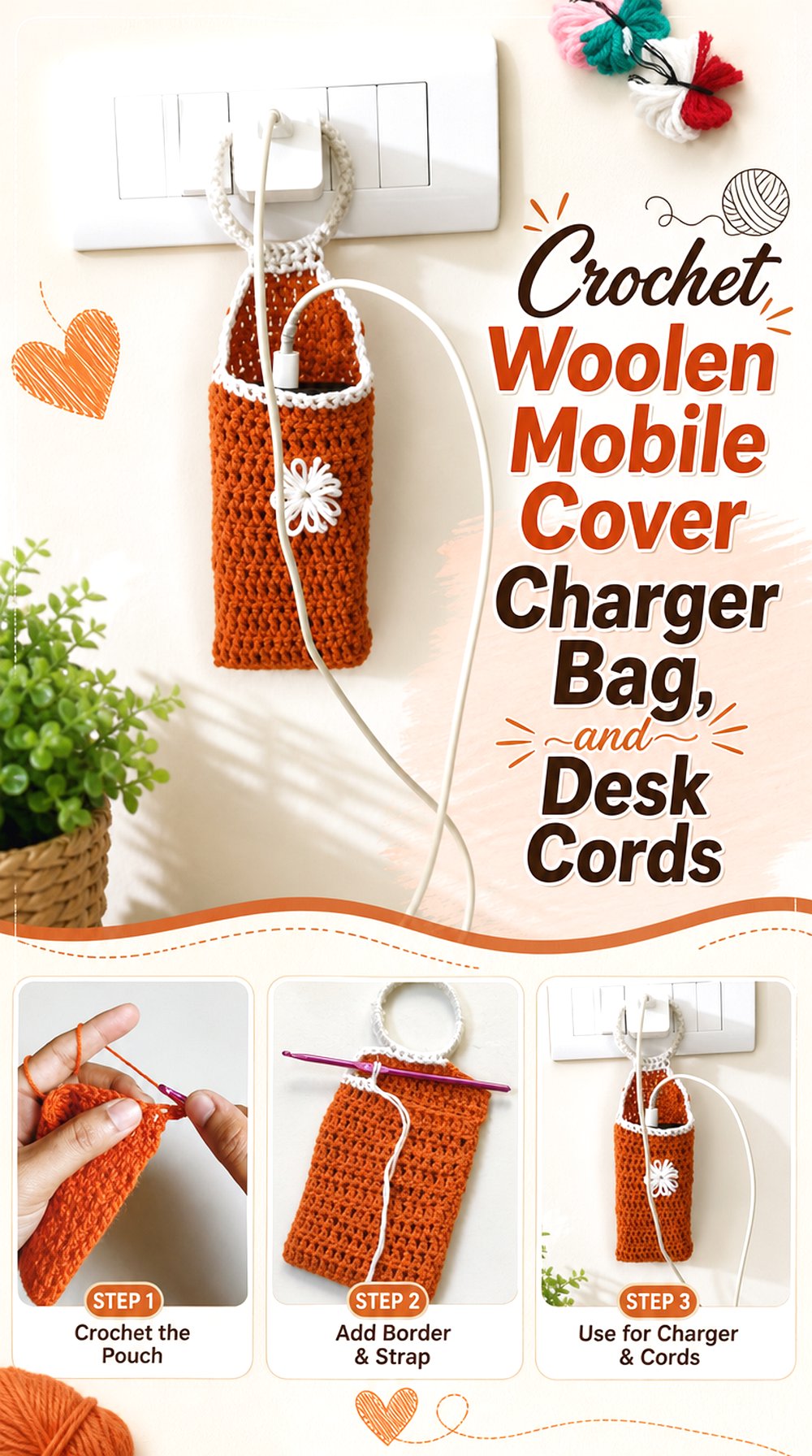 Crochet Woolen Mobile Cover Charger Bag