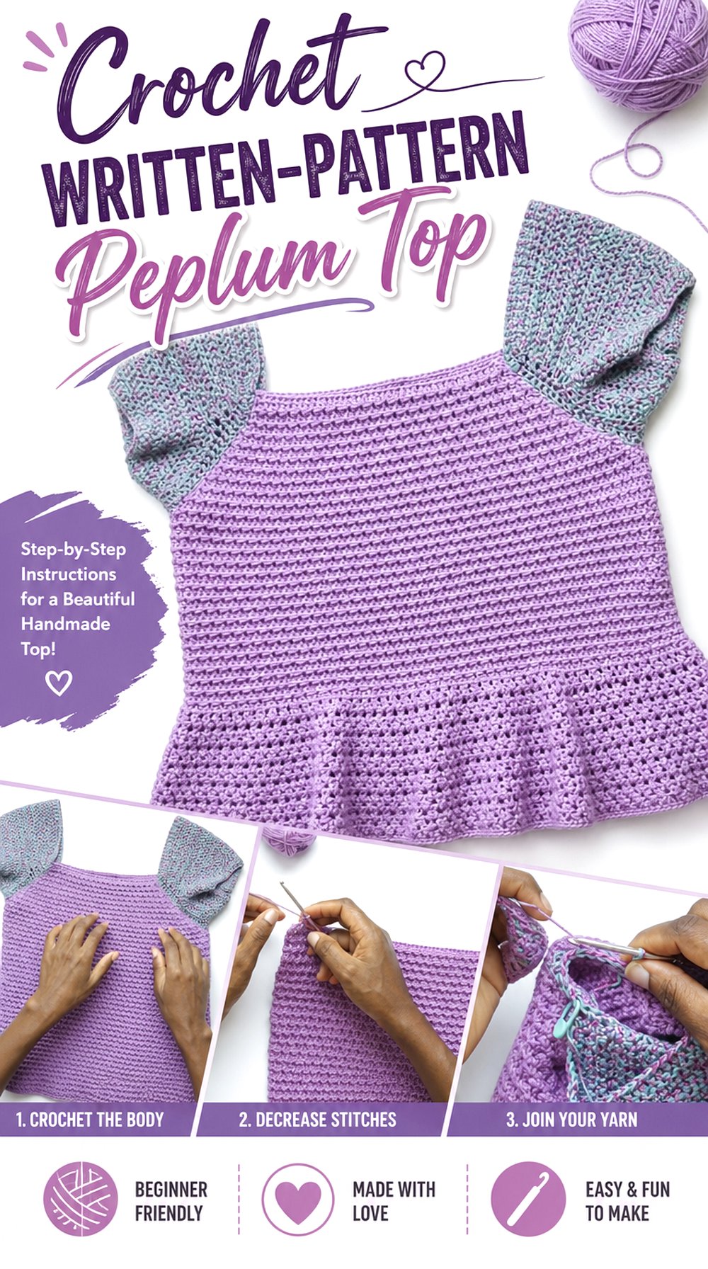 Crochet Written Pattern Peplum Top