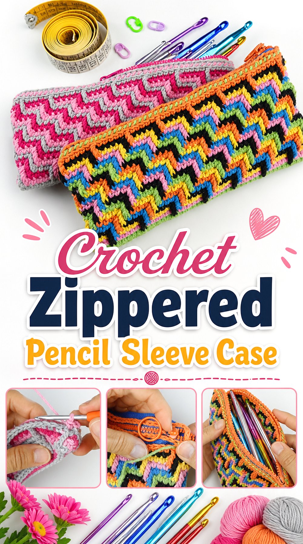 Crochet Zippered Pencil Sleeve Case