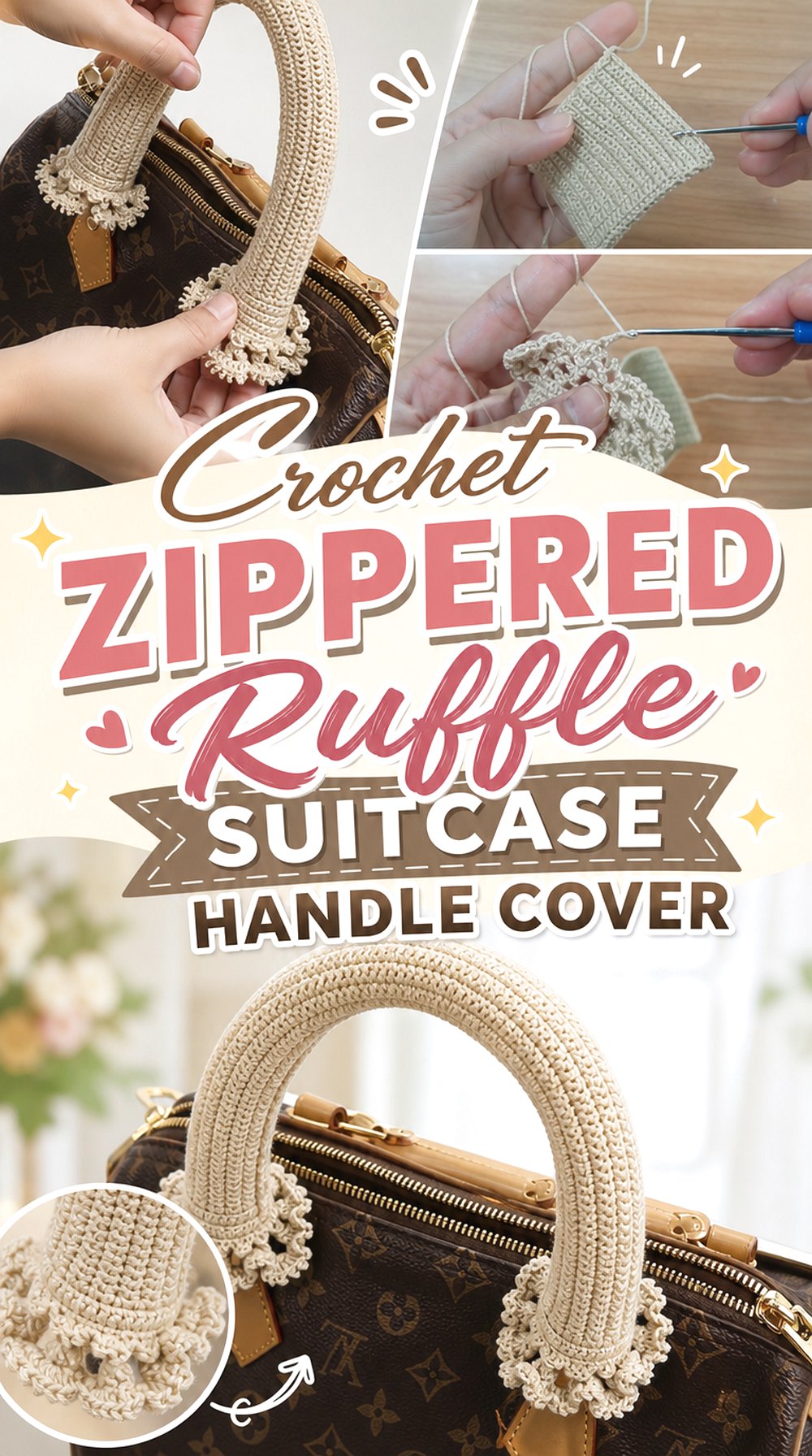 Crochet Zippered Ruffle Suitcase Handle Cover
