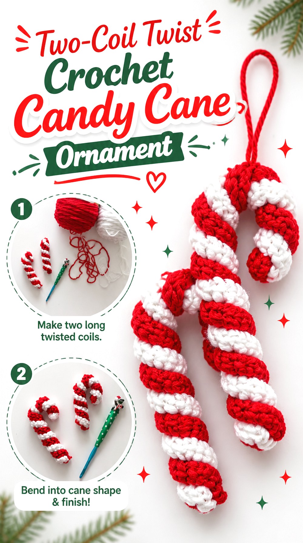 Two Coil Twist Crochet Candy Cane Ornament