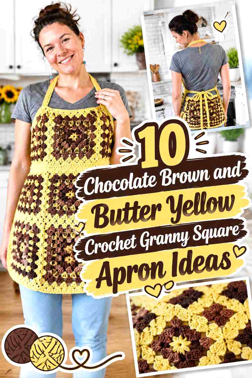 10 Chocolate Brown and Butter Yellow Crochet Granny Square Apron Ideas