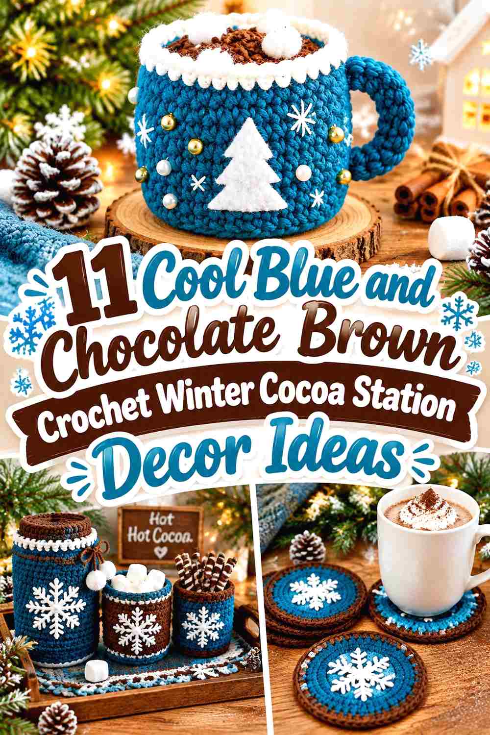 11 Cool Blue and Chocolate Brown Crochet Winter Cocoa Station Decor Ideas