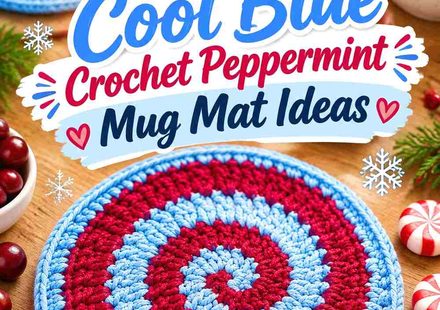 11 Cranberry and Cool Blue Crochet Peppermint Mug Mat Ideas