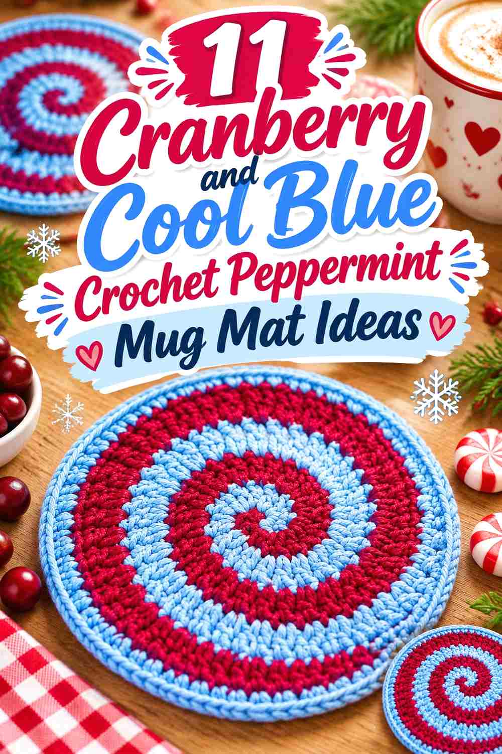 11 Cranberry and Cool Blue Crochet Peppermint Mug Mat Ideas