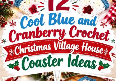 12 Cool Blue and Cranberry Crochet Christmas Village House Coaster Ideas