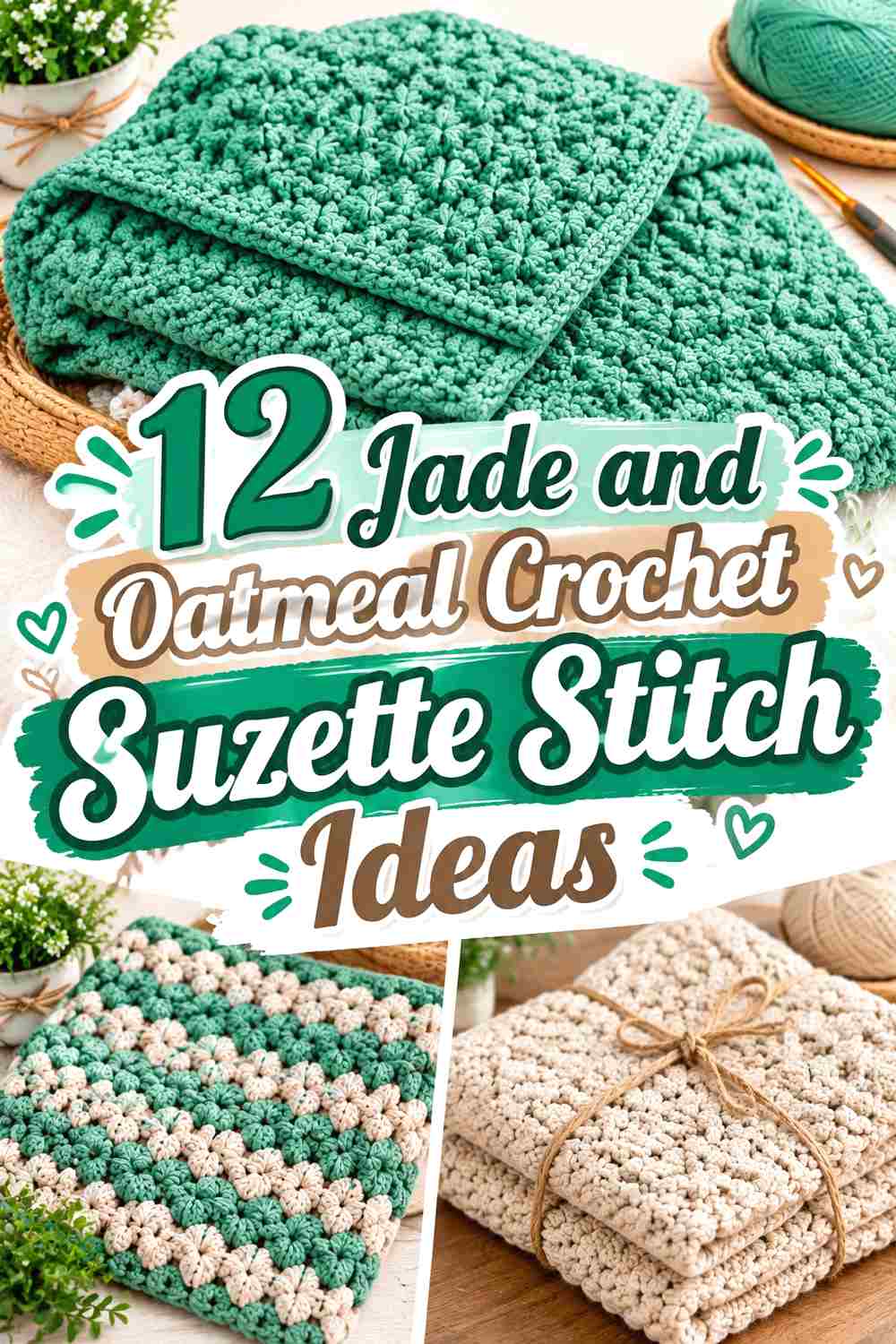 12 Jade and Oatmeal Crochet Suzette Stitch Ideas