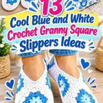 13 Cool Blue and White Crochet Granny Square Slippers Ideas