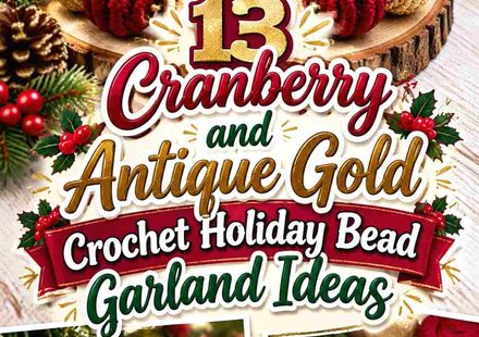 13 Cranberry and Antique Gold Crochet Holiday Bead Garland Ideas