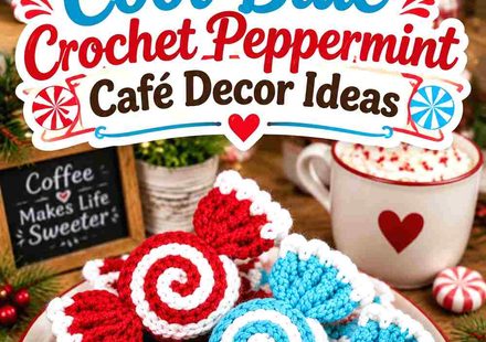 14 Cranberry and Cool Blue Crochet Peppermint Café Decor Ideas