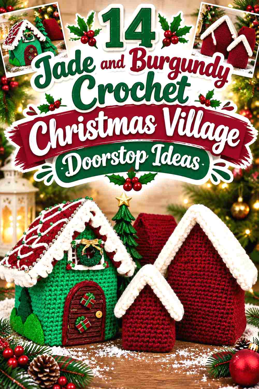 14 Jade and Burgundy Crochet Christmas Village Doorstop Ideas