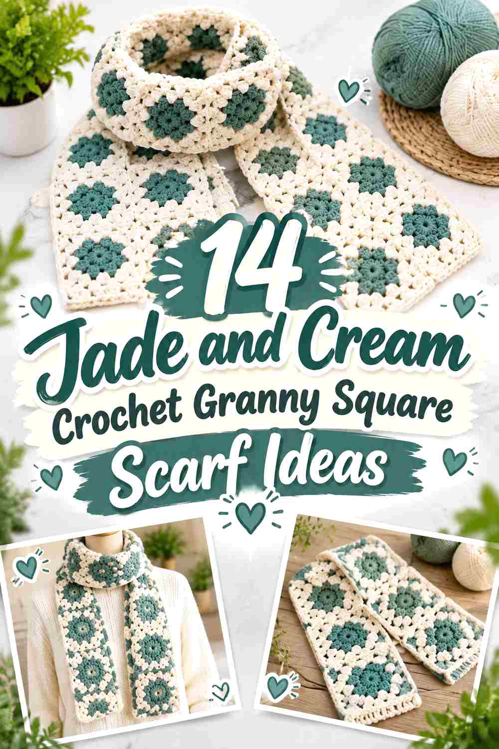 14 Jade and Cream Crochet Granny Square Scarf Ideas