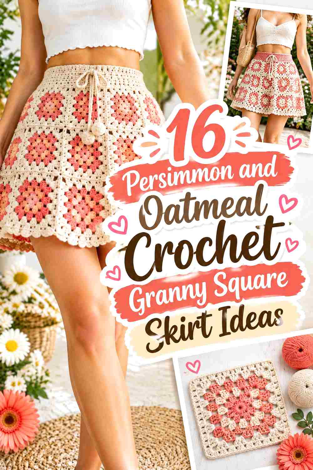 16 Persimmon and Oatmeal Crochet Granny Square Skirt Ideas