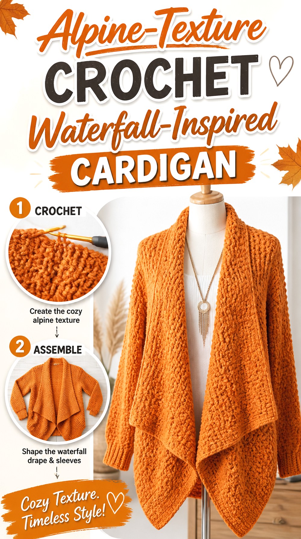 Alpine Texture Crochet Waterfall Inspired Cardigan