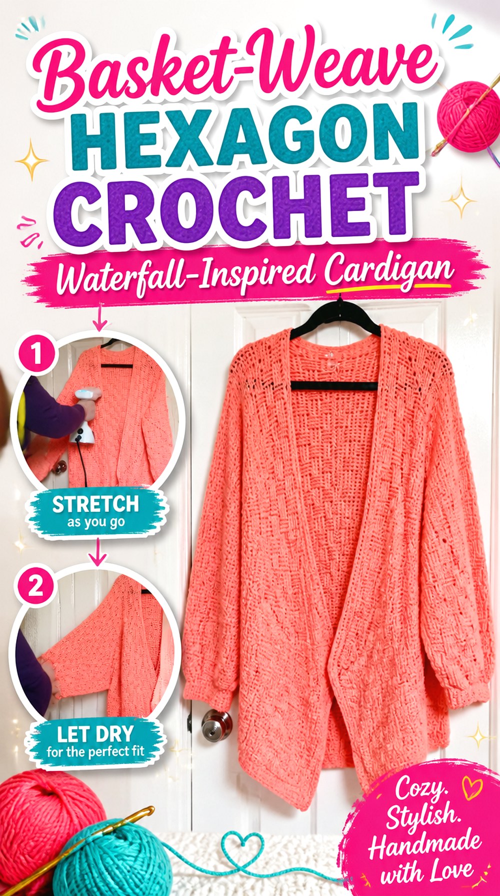 Basket Weave Hexagon Crochet Waterfall Inspired Cardigan