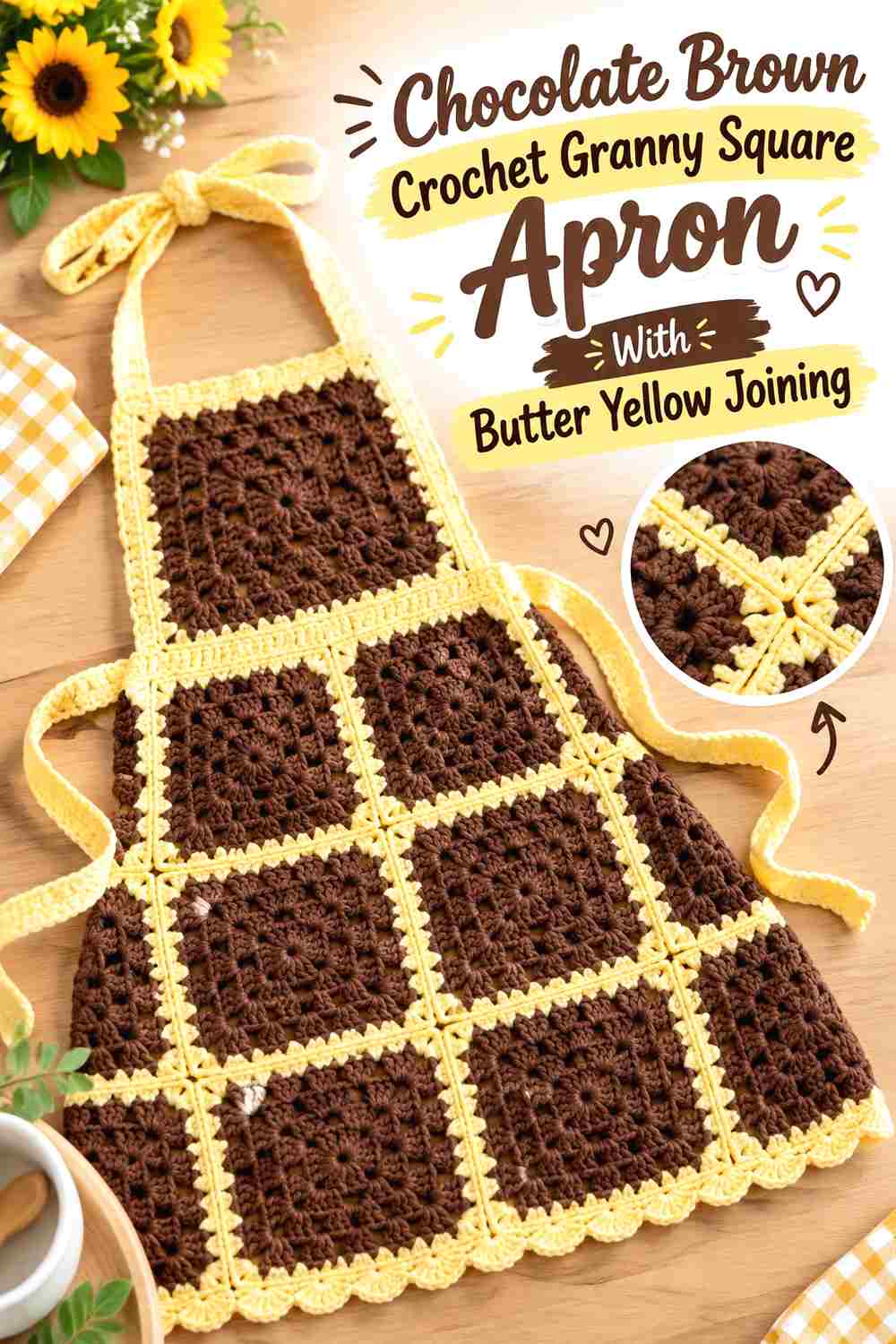 4. Chocolate Brown Crochet Granny Square Apron With Butter Yellow Joining