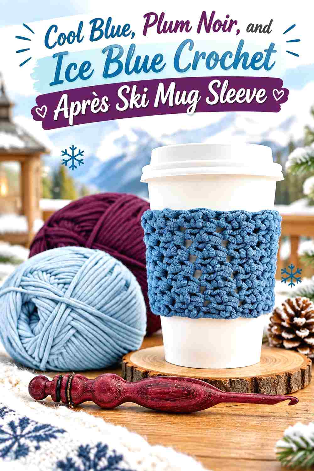7. Cool Blue Plum Noir And Ice Blue Crochet Apres Ski Mug Sleeve