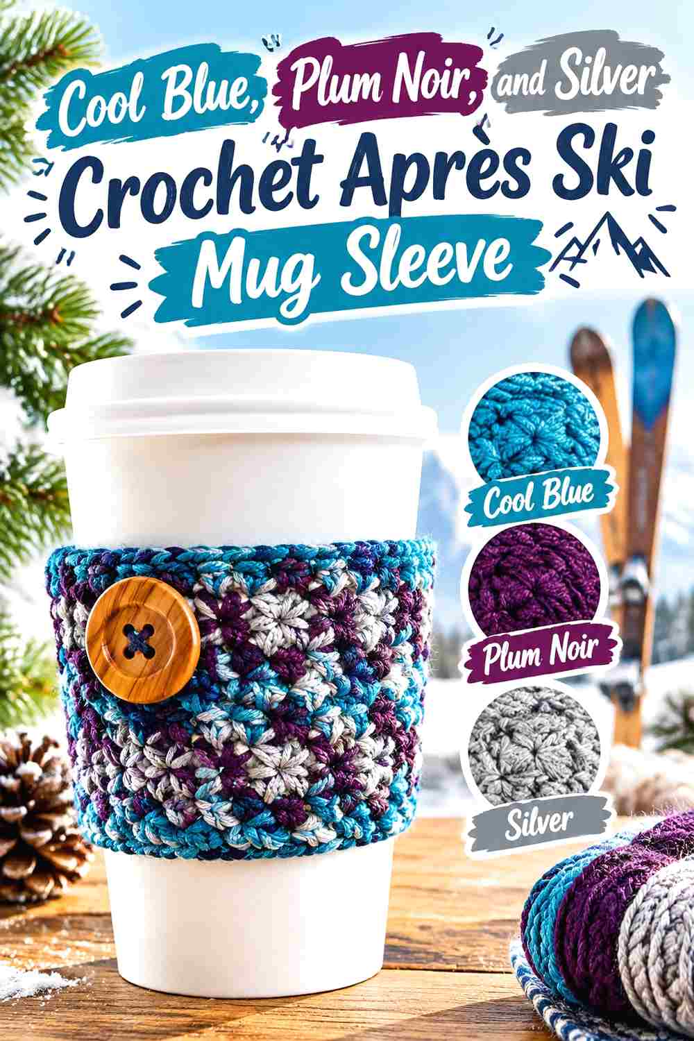 6. Cool Blue Plum Noir And Silver Crochet Apres Ski Mug Sleeve