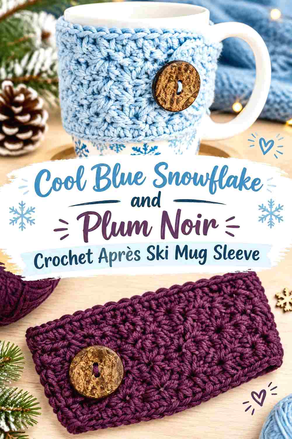 11. Cool Blue Snowflake And Plum Noir Crochet Apres Ski Mug Sleeve