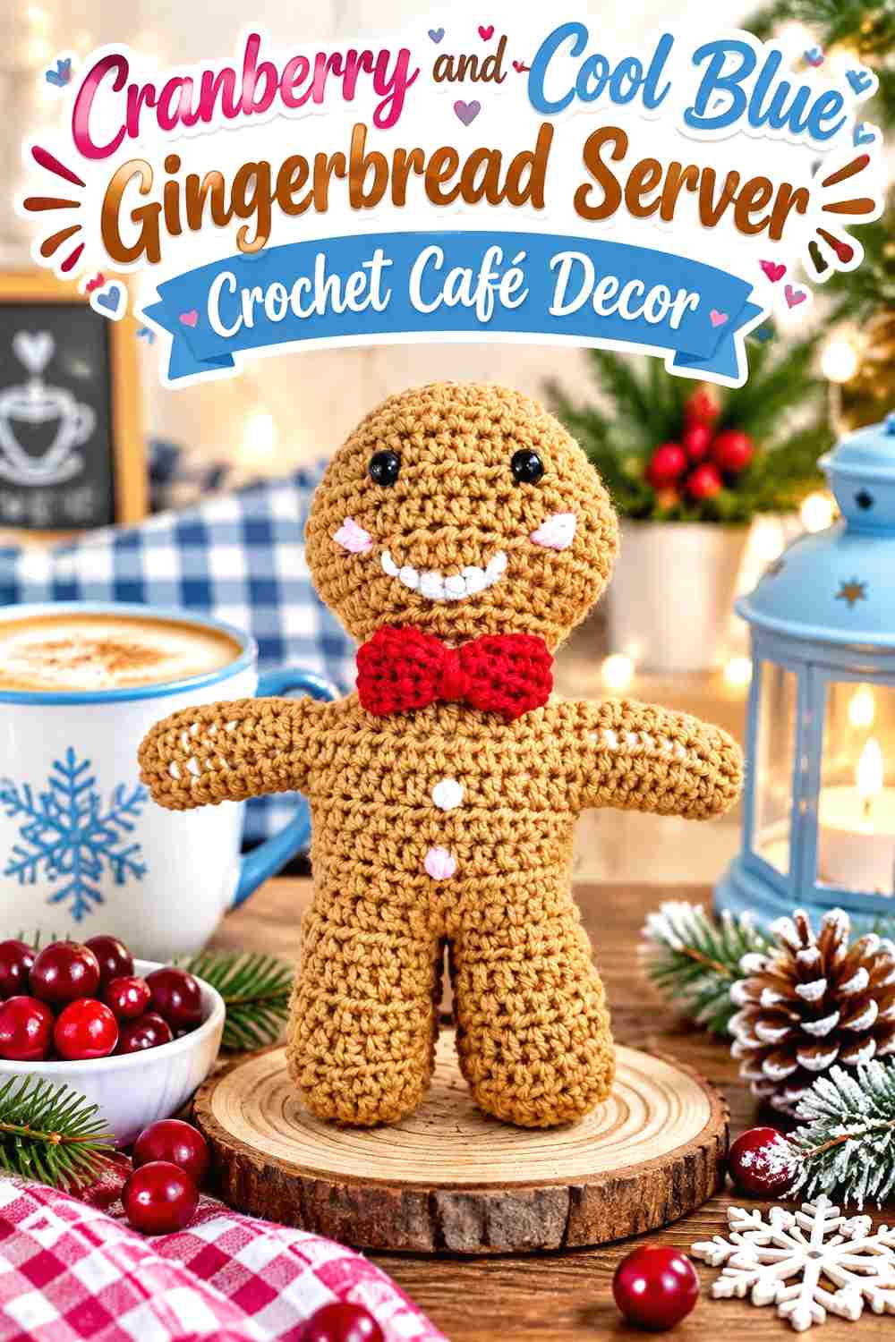 9. Cranberry And Cool Blue Gingerbread Server Crochet Cafe Decor
