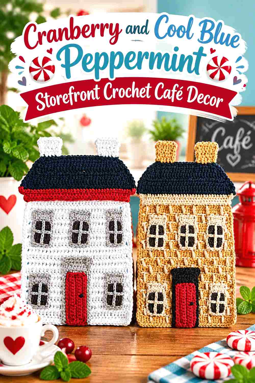 12. Cranberry And Cool Blue Peppermint Storefront Crochet Cafe Decor