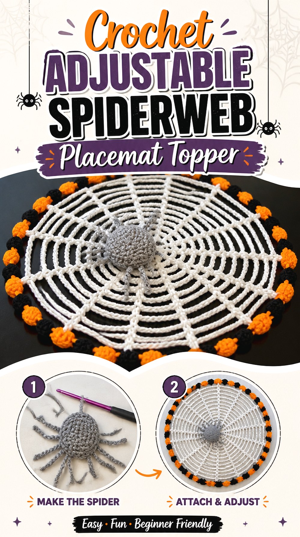 Crochet Adjustable Spiderweb Placemat Topper
