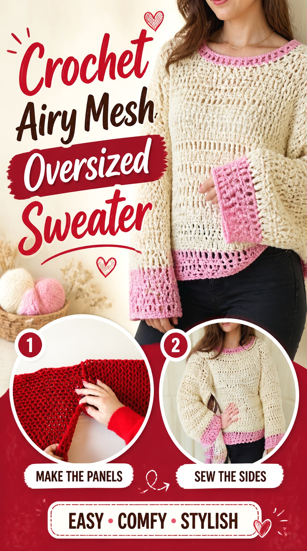 Crochet Airy Mesh Oversized Sweater