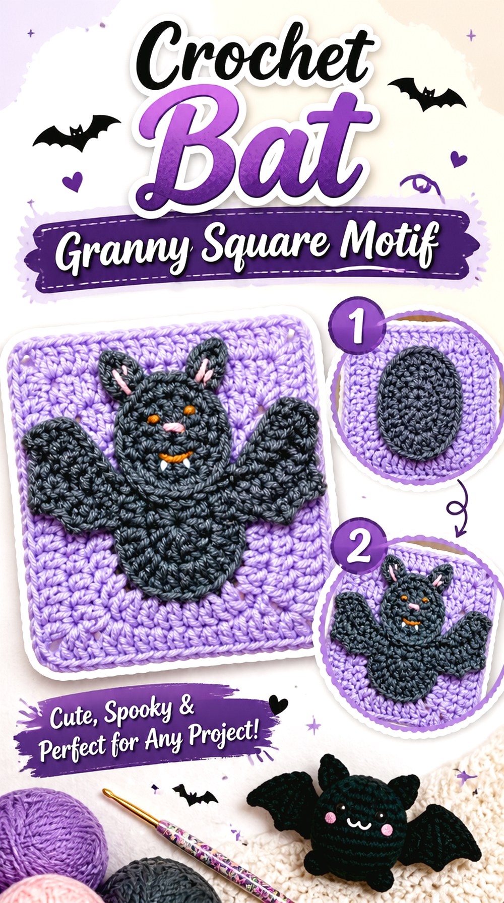 Crochet Bat Granny Square Motif