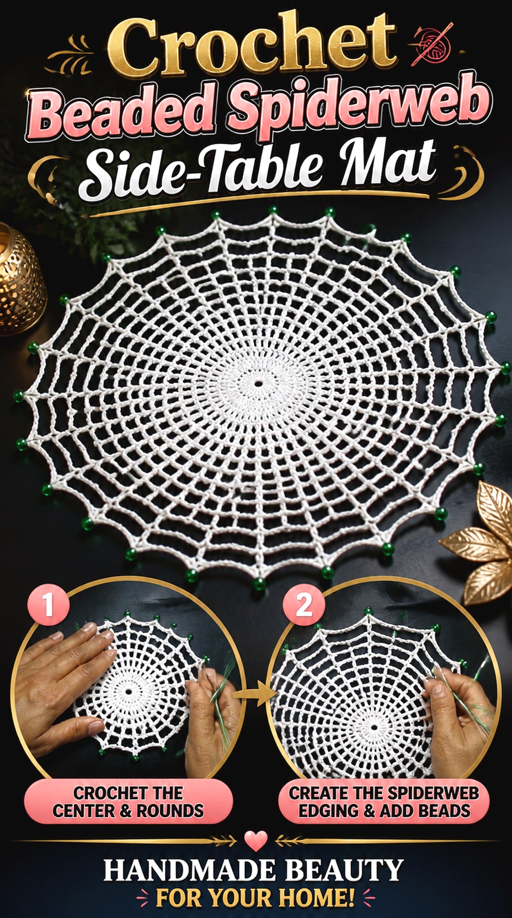 Crochet Beaded Spiderweb Side Table Mat