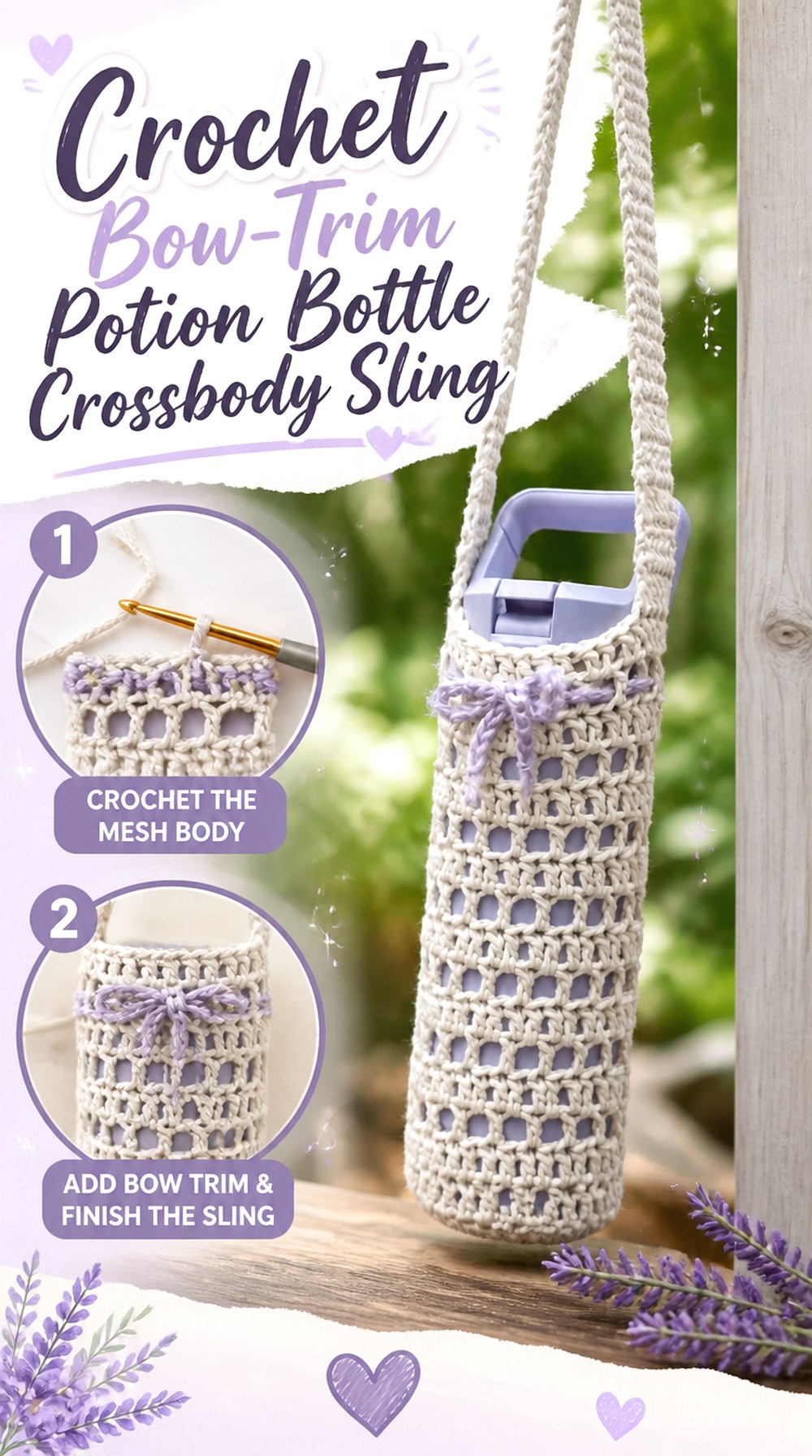 Crochet Bow Trim Potion Bottle Crossbody Sling